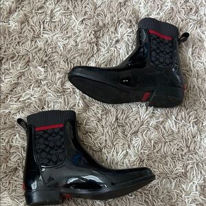 Coach Black and Red Patterned Rain Boots
